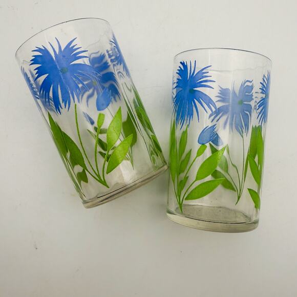 Vintage Kraft Foods Swanky Swigs Set of 2 Cornflower Bloom 4 oz Juice Glasses - Picture 1 of 5